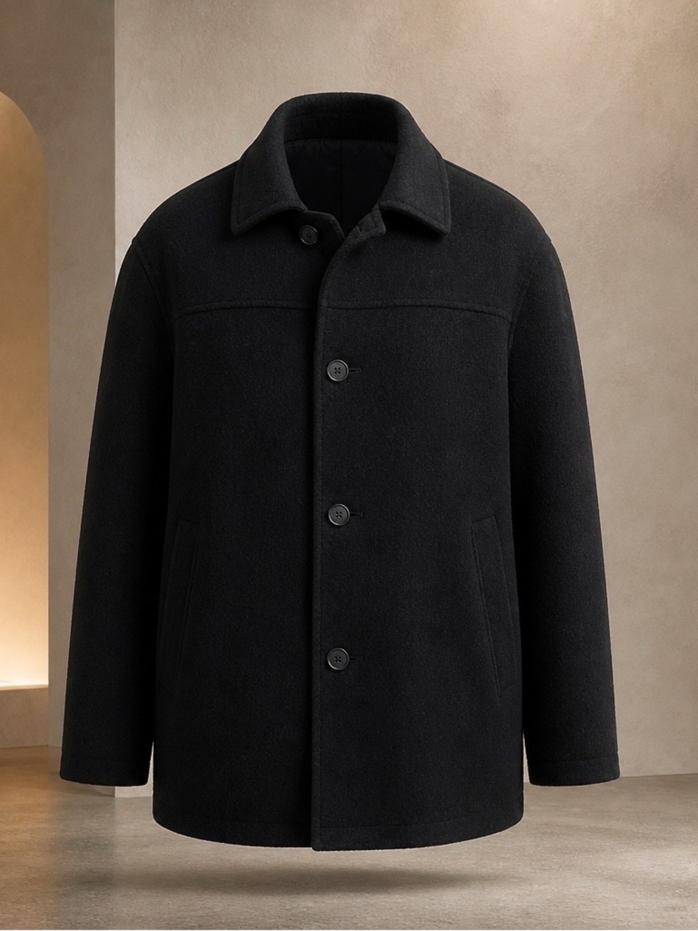 Nautica Men's Black Wool Blend Collared Coat  Mens size Medium Winter dress coat